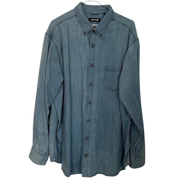 Solaris Shirt Denim Button Down Blue Workwear Cotton Front Pocket Size 2XB - Picture 1 of 13